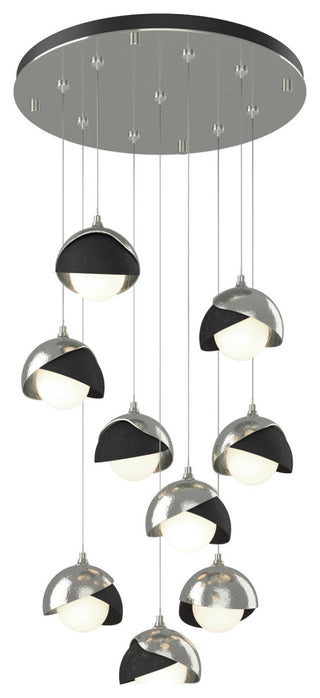 Brooklyn 9-Light  Round Pendant, Sterling, Black, Opal Glass, Standard Height