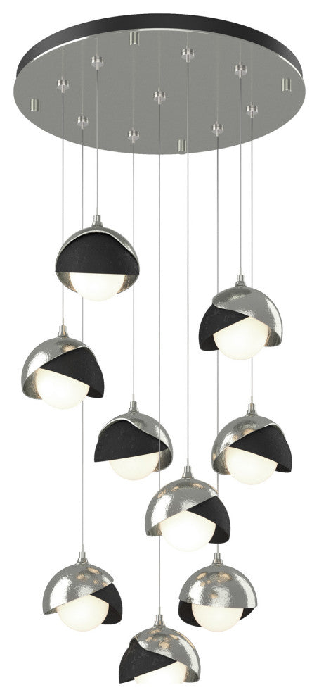 Brooklyn 9-Light  Round Pendant, Sterling, Black, Opal Glass, Standard Height