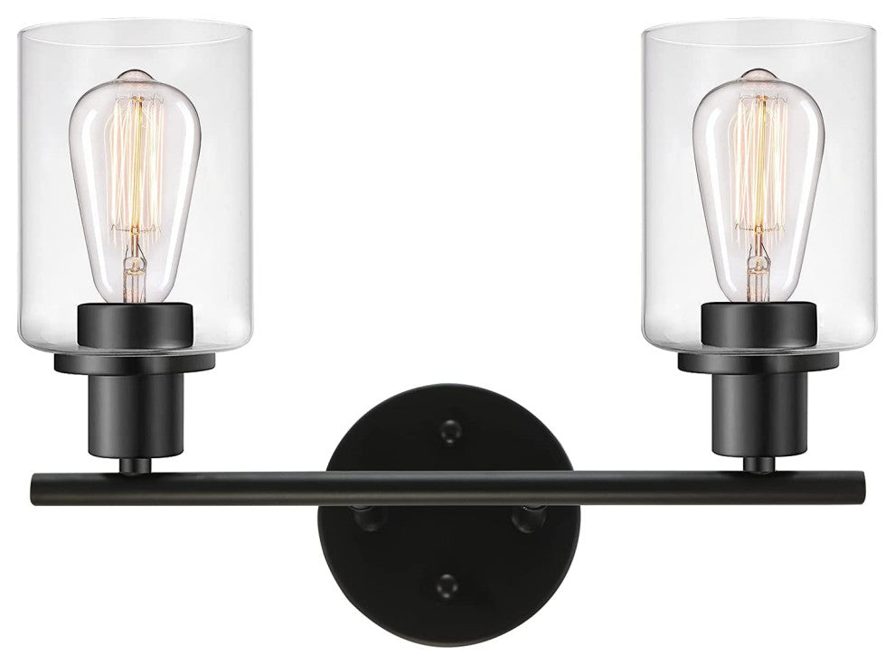 2-Light Vanity Lighting Fixtures Black Glass Modern Wall Sconce Fixture