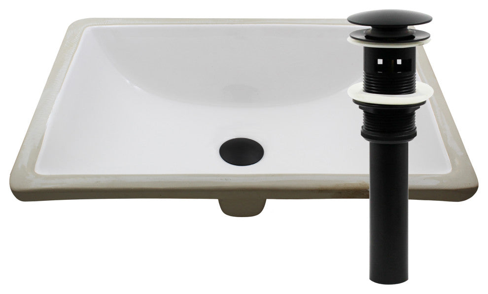 NP-U193906 Rectangular Undermount White Porcelain Sink, Overflow Drain Options, Matte Black