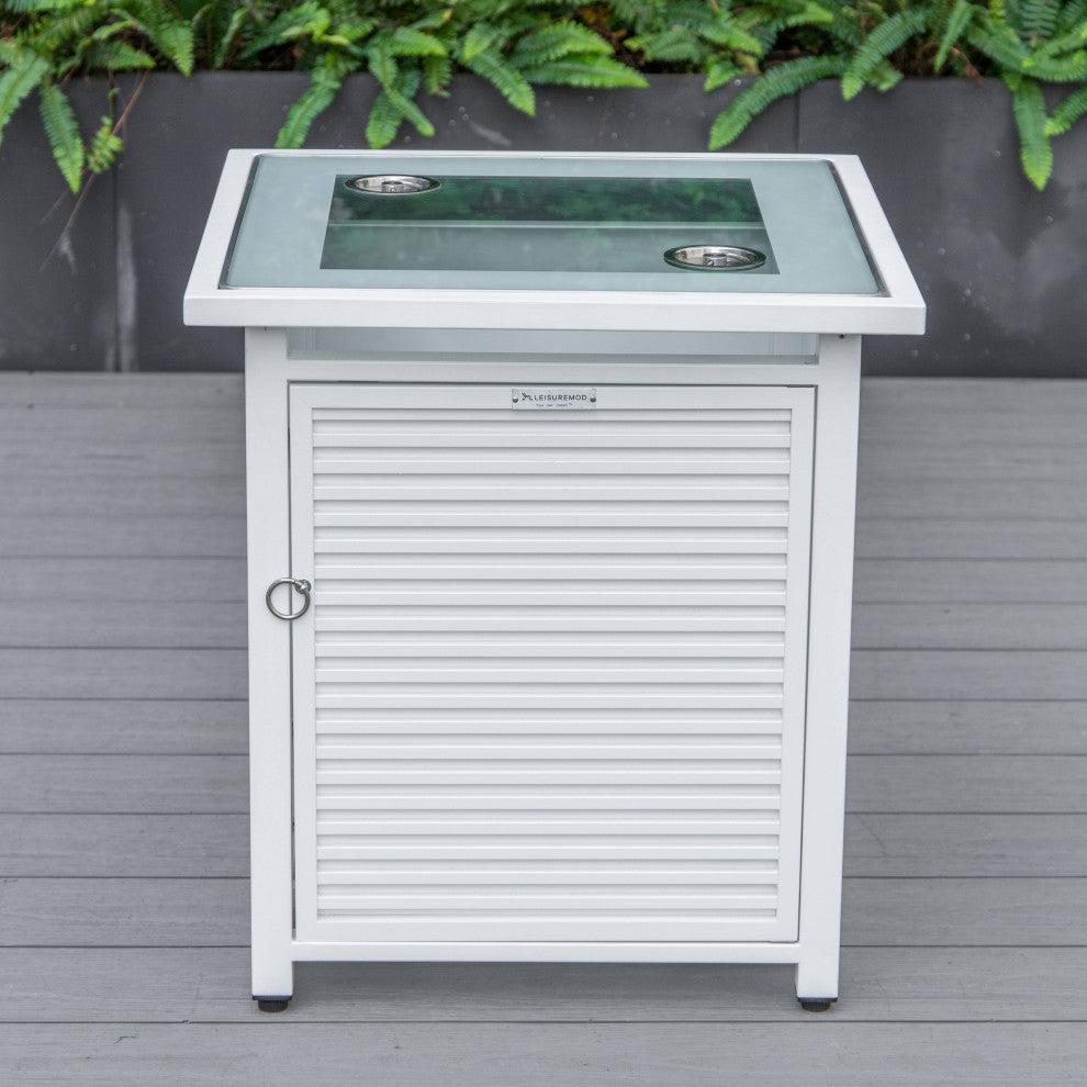 LeisureMod Walbrooke White Patio Conversation Set With Fire Pit, Green