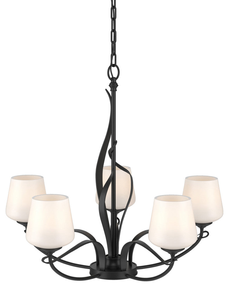 Flora 5 Arm Chandelier, Black, Opal Glass