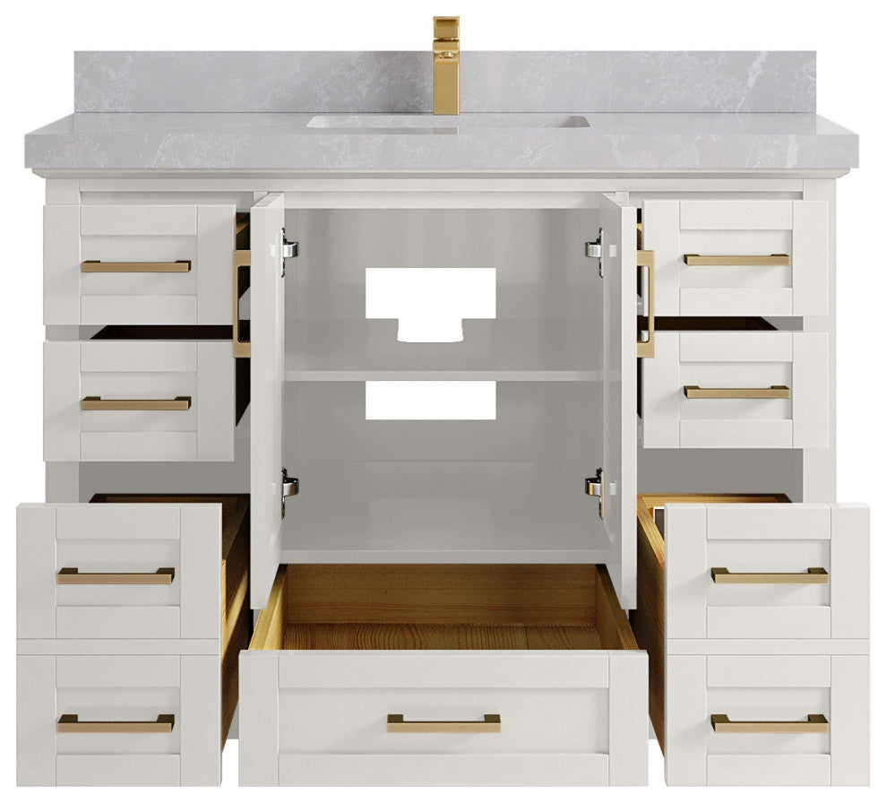 Boston 48" Single Sink Bath Vanity in Alabaster 2" Pearl Gray