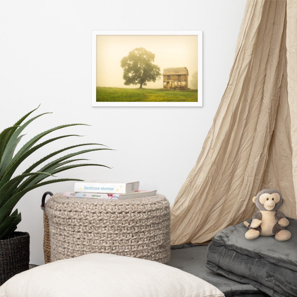 Abandoned House Rural Landscape Framed Photo Paper Wall Art Prints, White, 12" X 18"