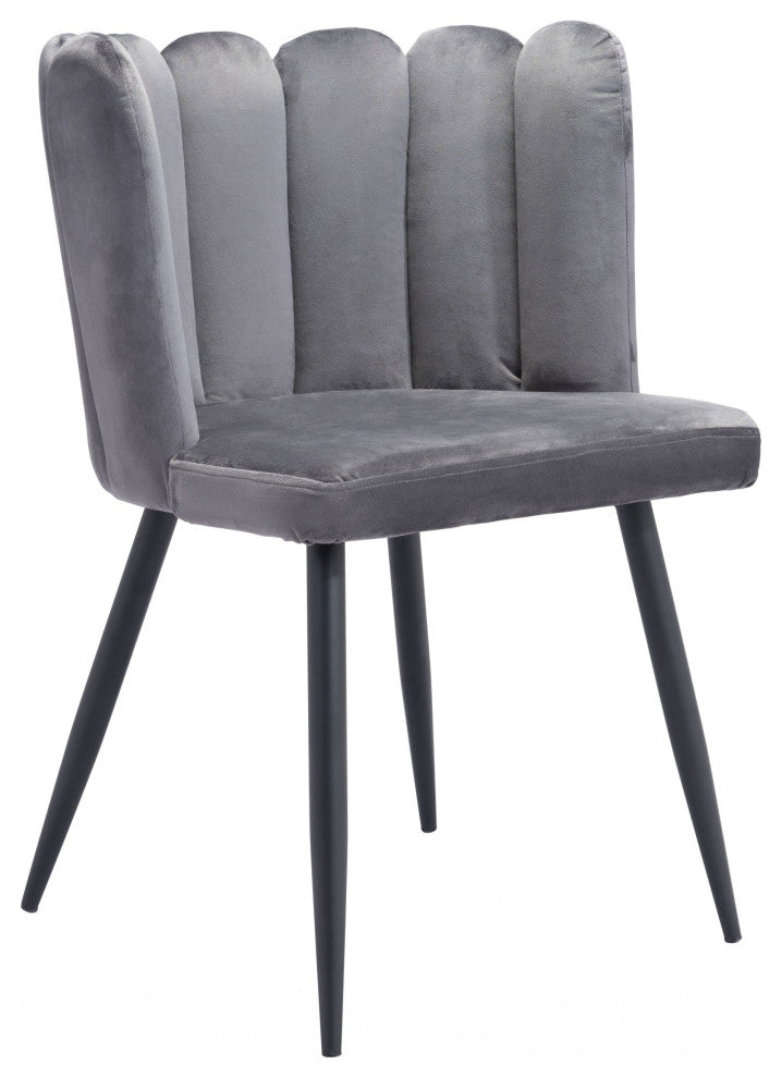 Set of Two Gray Velvet Glam Clam Dining Chairs