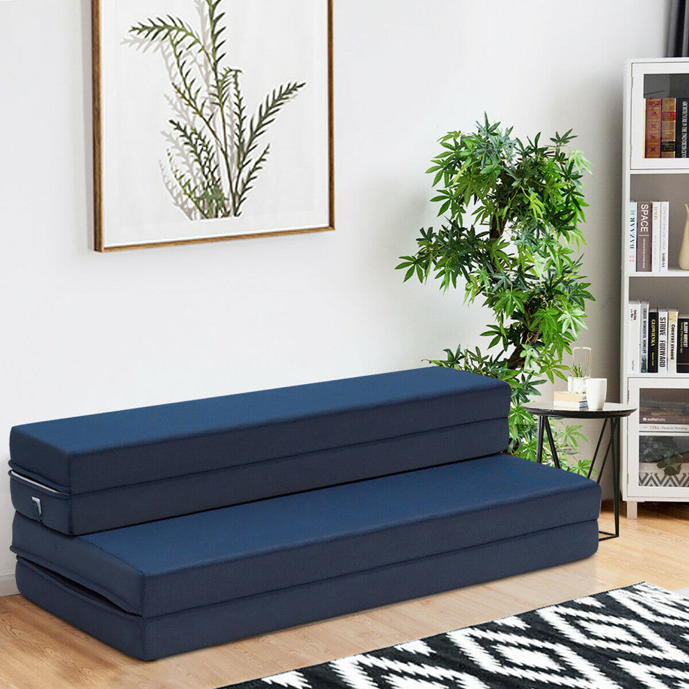 Queen Size 4'' Quart -Fold Foam Folding Mattress Futon Sleepover Sofa Bed Guest