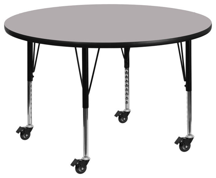 Mobile 60" Round Gray Thermal Laminate Activity Table  Adjustable Legs