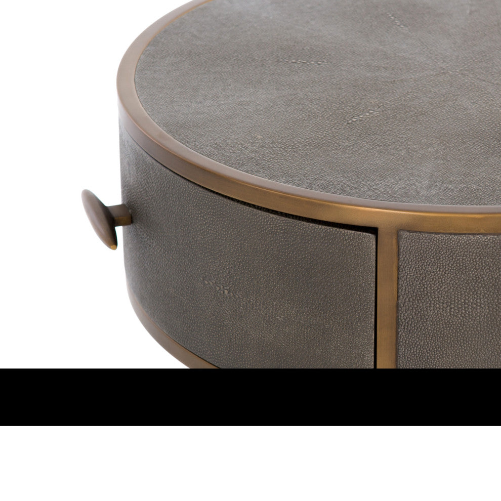 Shagreen Round Nightstand, Grey Shagreen