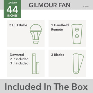 44" Gilmour Matte White Damp Rated Ceiling Fan, LED Light Kit, Handheld Remote