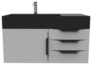 CastelloUSA Amazon 36" Wall Mount Vanity Set, Gray, Black Top, Black Handles