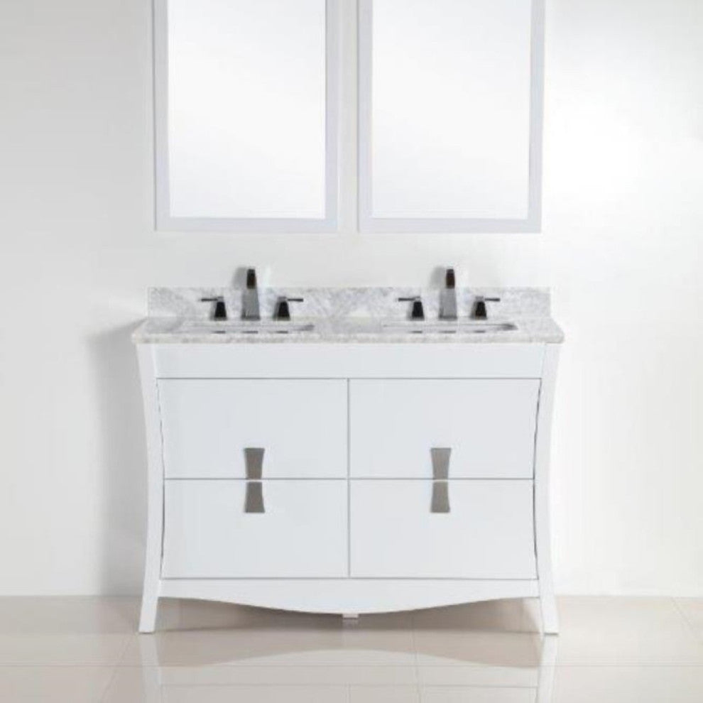 48" Double Sink Vanity, White With White Carrara Top
