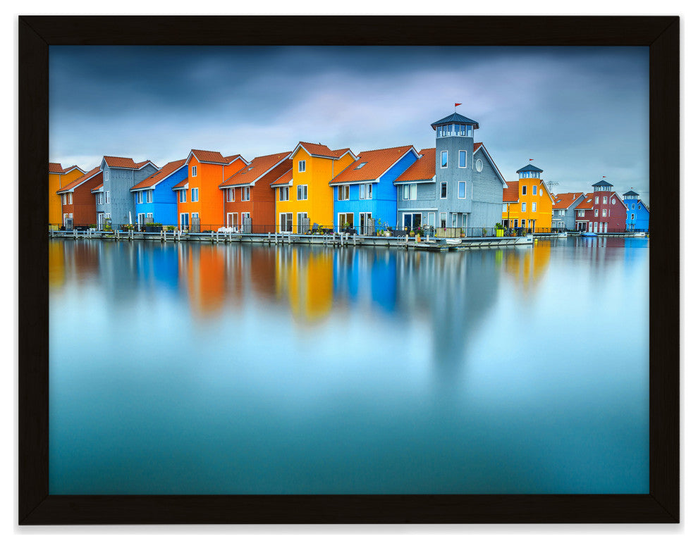Blue Morning at Waters Edge Landscape Framed Photo Paper Wall Art Prints, Black, 8" X 10"