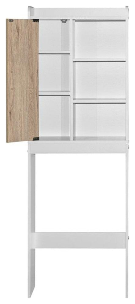 Better Home Products Ace Over the Toilet Storage Shelf in White & Natural Oak