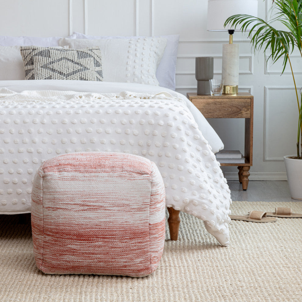 Caledonia 20" x 20" x 20" Red and Ivory Pouf