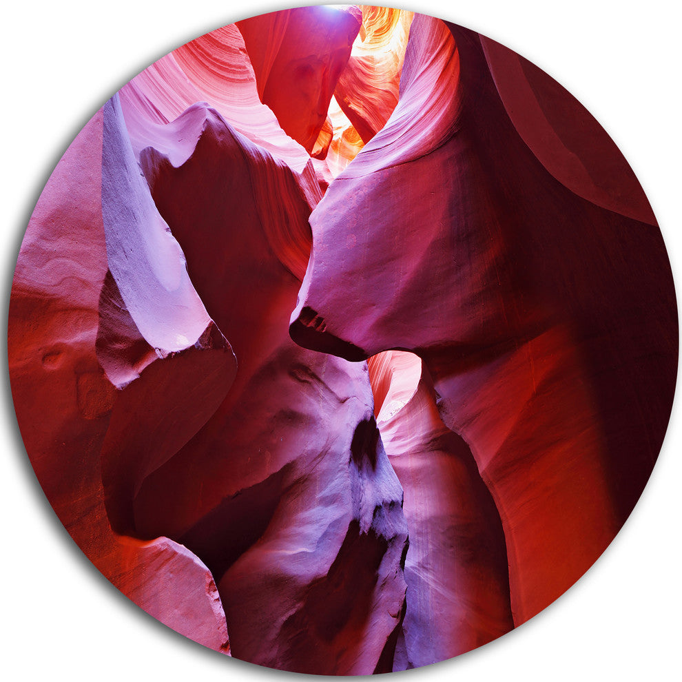 Purple Rays In Antelope Canyon, Landscape Photo Disc Metal Artwork, 38"