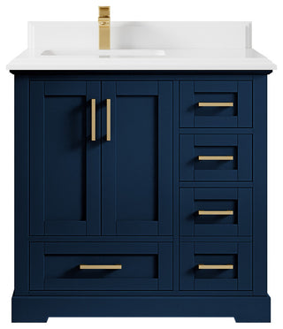Boston 36 Left Offset Bath Vanity in Navy Blue 1.5" White Quartz