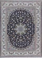 Blue/Ivory Persian Isfahan Wool & Silk Rug, 8'4"x11'3"