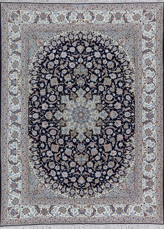 Blue/Ivory Persian Isfahan Wool & Silk Rug, 8'4"x11'3"