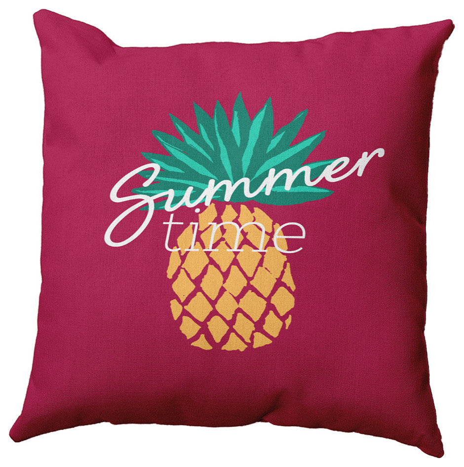 Summer Time Pineapple Polyester Indoor Pillow, Lipstick Pink, 16"x16"