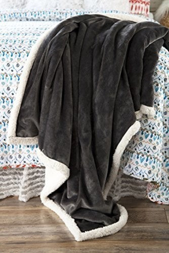 Large Extra Plush Sherpa Throw Blanket 68X54, Solid Grey