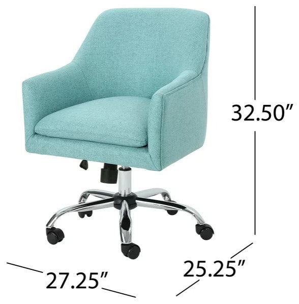 Contemporary Office Chair, Swiveling Design With Plush Seat & Sloped Arms, Blue