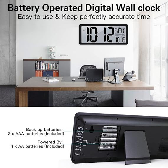 Atomic Clock with Backlight, 14.2" Large Digital Wall Clock Battery Operated