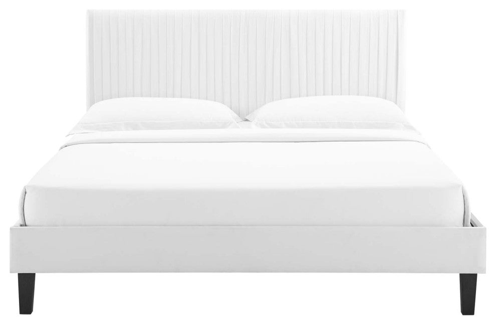 Peyton Performance Velvet Twin Platform Bed, White