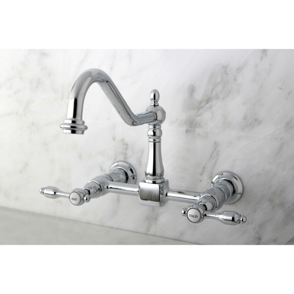 Kingston Brass Wall Mount Bridge Kitchen Faucet, Polished Chrome