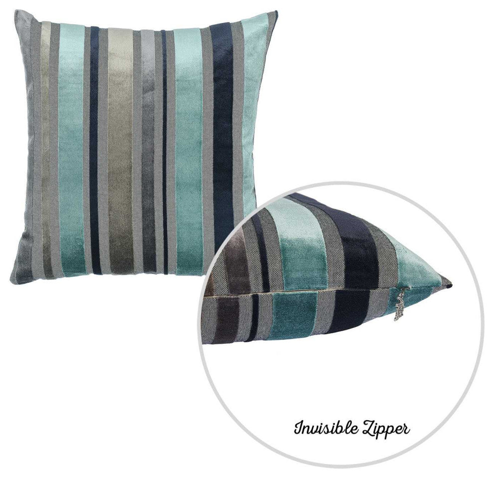 HomeRoots Set of 2 Blue Variegated Stripe Decorative Pillow Covers