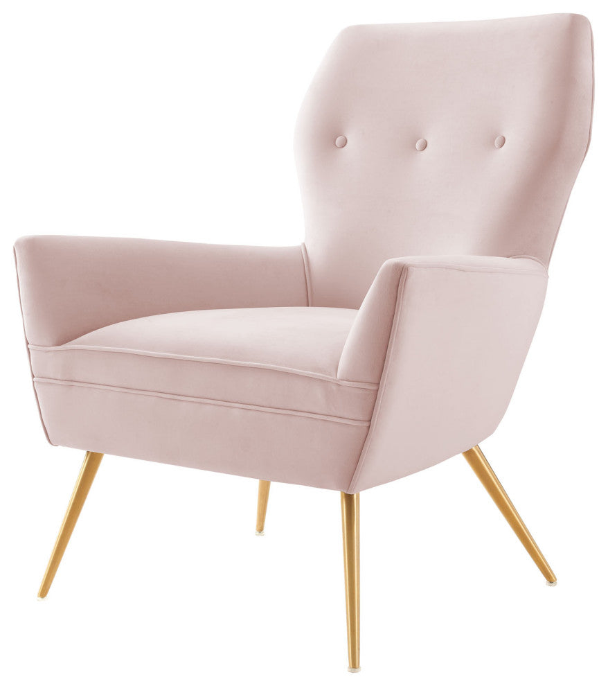 Armchair Accent Tufted Chair, Pink, Velvet, Modern, Mid Century Hotel Lounge
