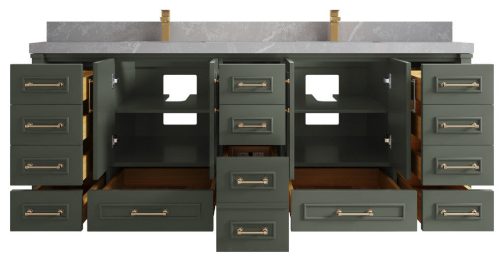 Aberdeen 84 Double Sink Bath Vanity in Pewter Green 2" Pearl Gray