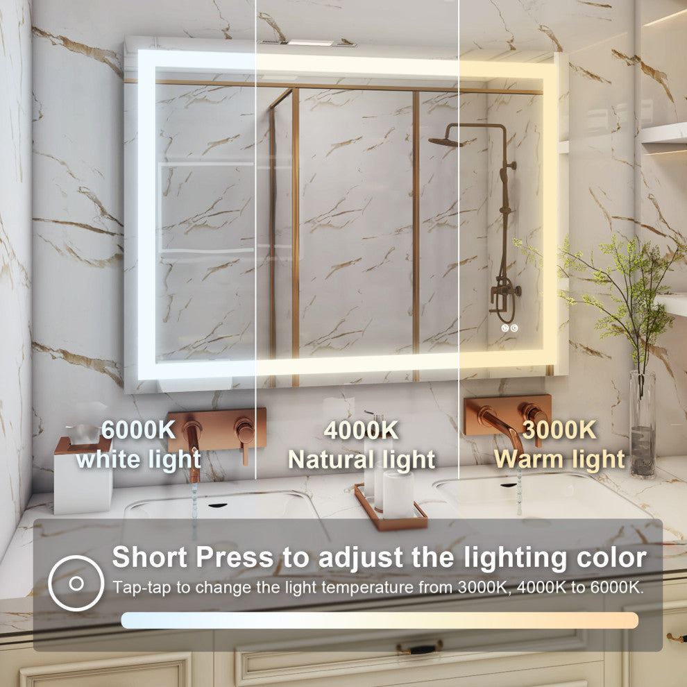 Frameless LED Bathroom Vanity Mirror With Defogger Dimmer, 48"x36"