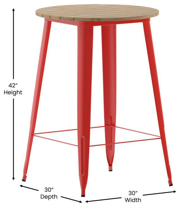 Declan Commercial Indoor/Outdoor Round Bar Top Table, 30", Brown/Red