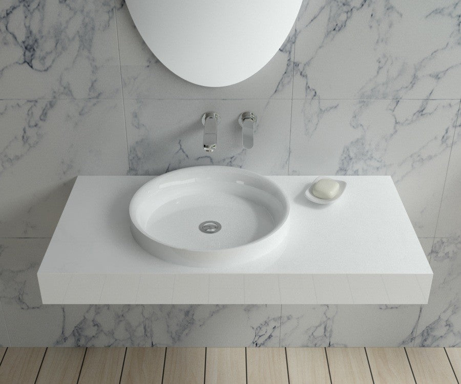 ADM Circular Wall Mounted Sink, White, 39", Matte White
