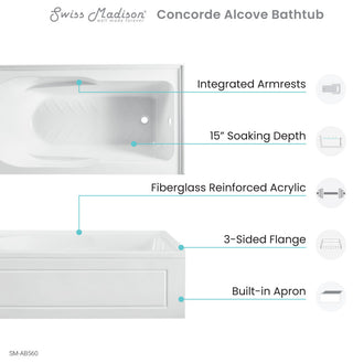 Concorde 60"x32" Acrylic, Alcove, Left-Hand Drain