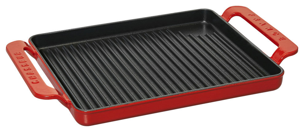 Chasseur French Rectangular Enameled Cast Iron Grill, 10-inch, Red