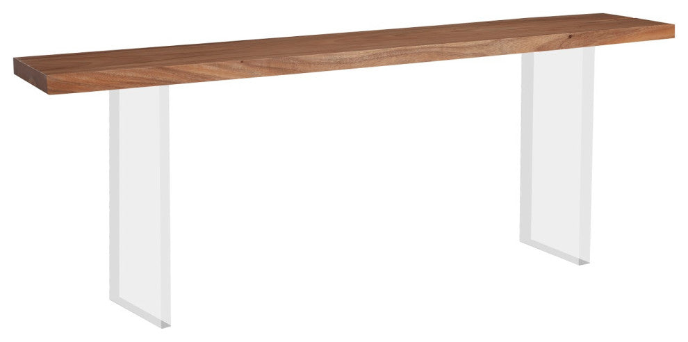 Floating Chamcha Wood Console Table, Acrylic Legs, Brown, Large 84"
