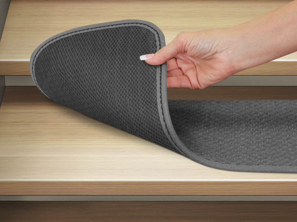 Set of 15 Skid-Resistant Carpet Stair Treads Gray, 8"x27"