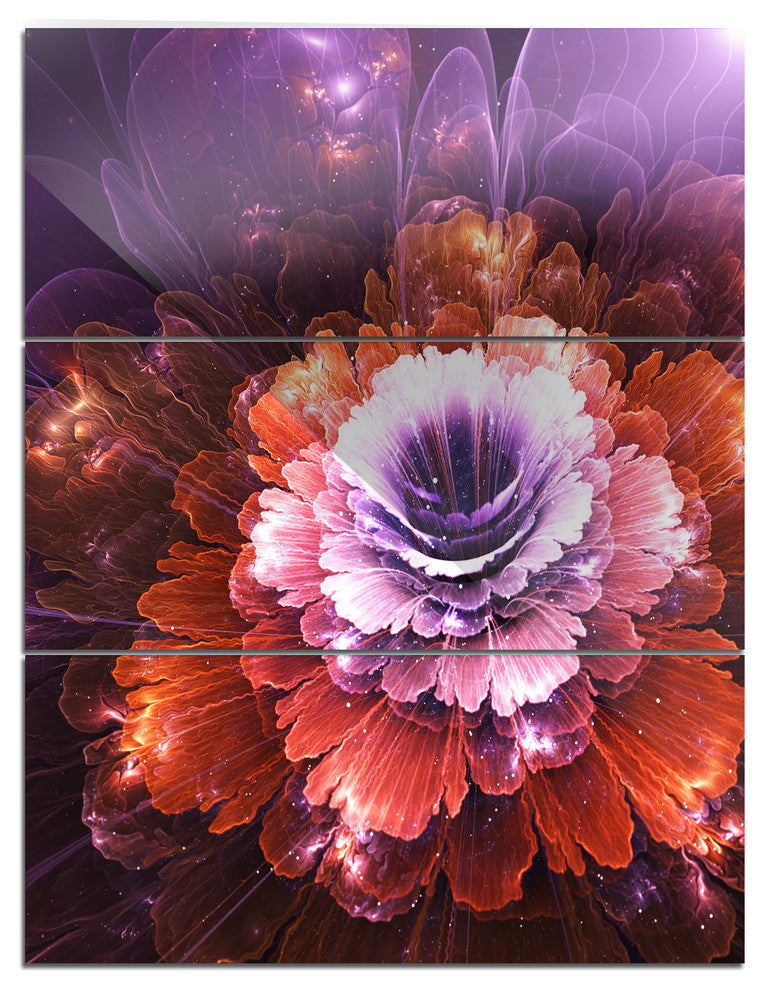 "Abstract Pink Fractal Flower" Digital Metal Wall Art, 3 Panels, 28"x36"