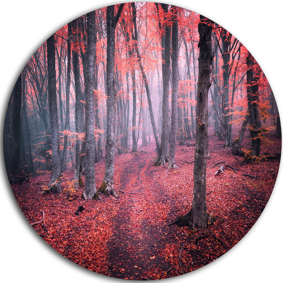 Mysterious Fairytale Red Wood, Landscape Photo Round Wall Art, 36"