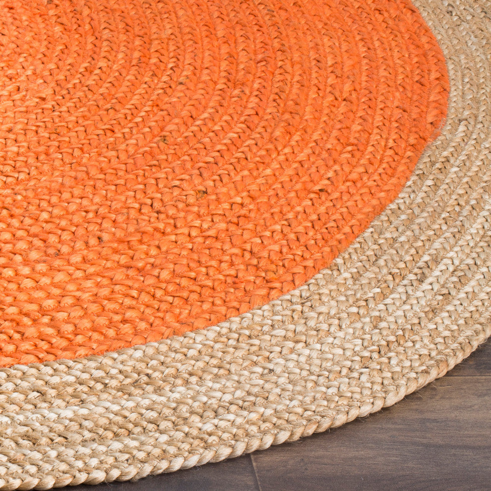 Safavieh Natural Fiber Collection NF801 Rug, Orange/Natural, 4' Round