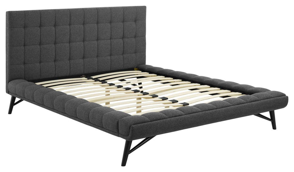 Julia Queen Biscuit Tufted Upholstered Fabric Platform Bed Gray
