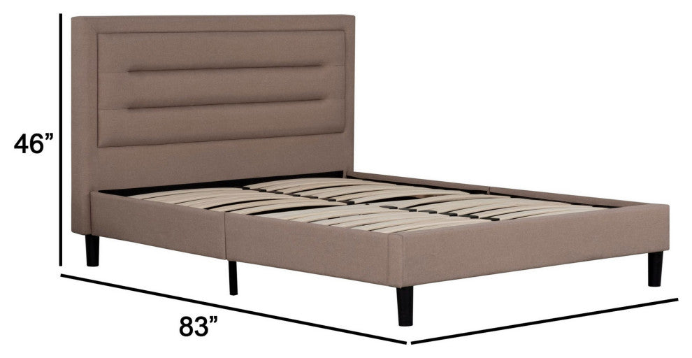 Benzara BM286436 Liam Full Bed, Brown Polylinen Bed, Horizontal Tufted Headboard