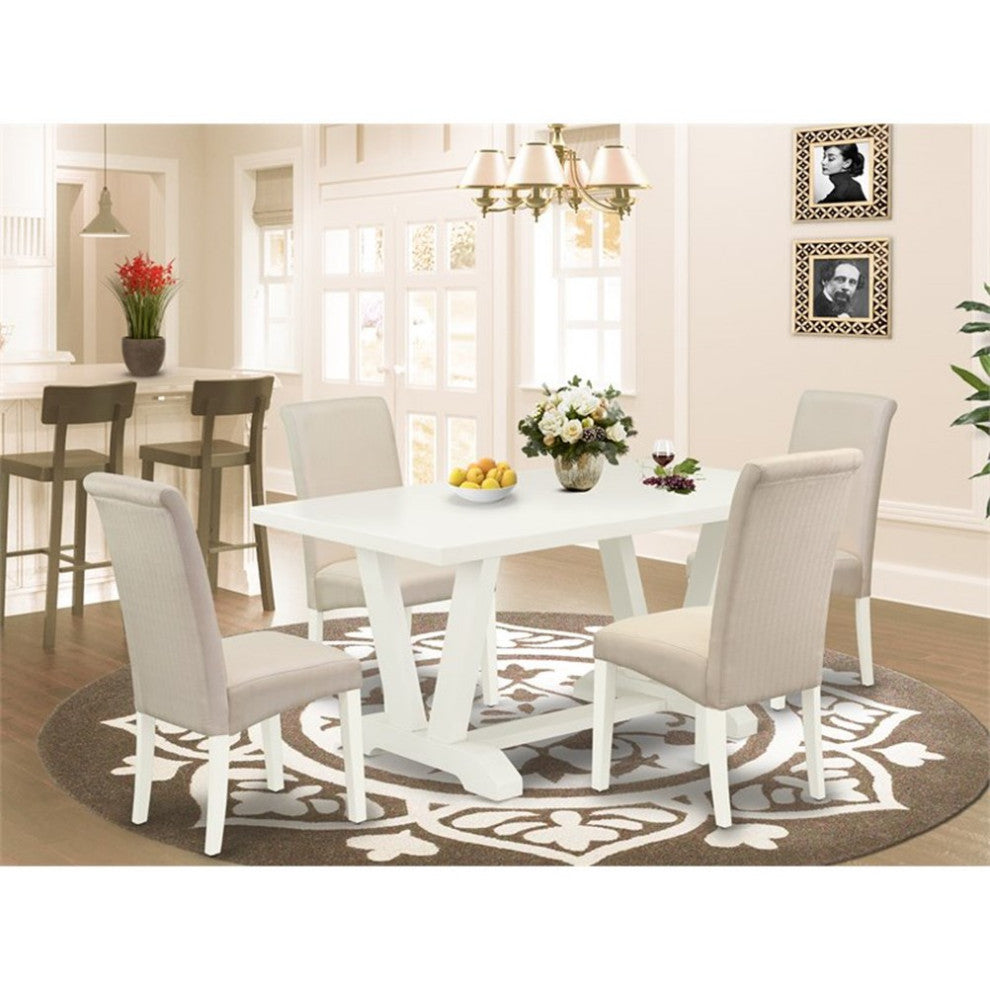 5-Piece Dinette Set, 4 Chairs Seat and Table, Linen White