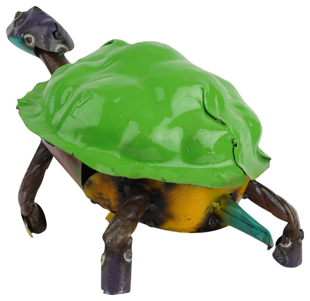 Recycled Handmade Metal Garden Turtle, Green & Brown, Medium