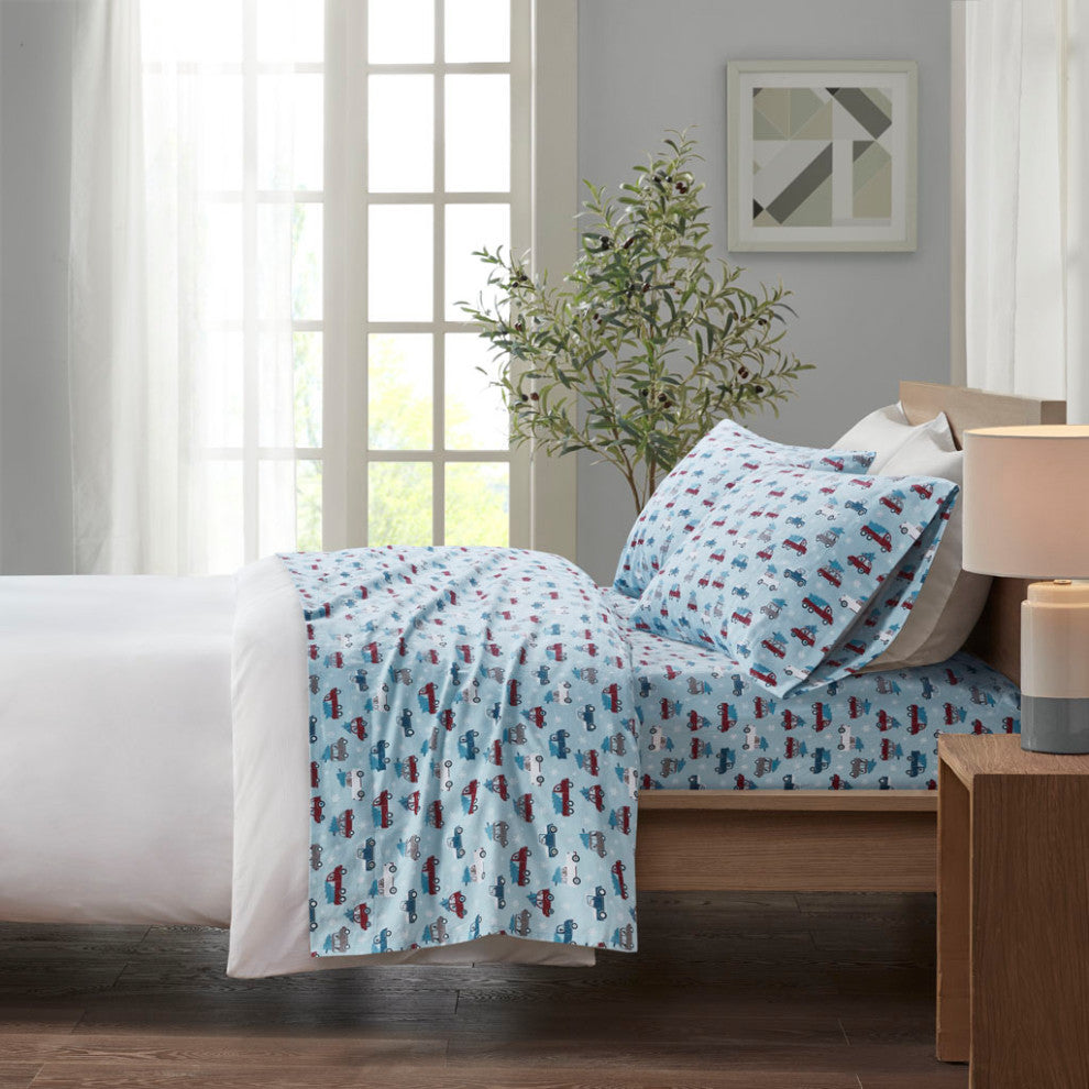 True North by Sleep Philosophy Cotton Flannel Winter Sheet Set, Christmas Truck