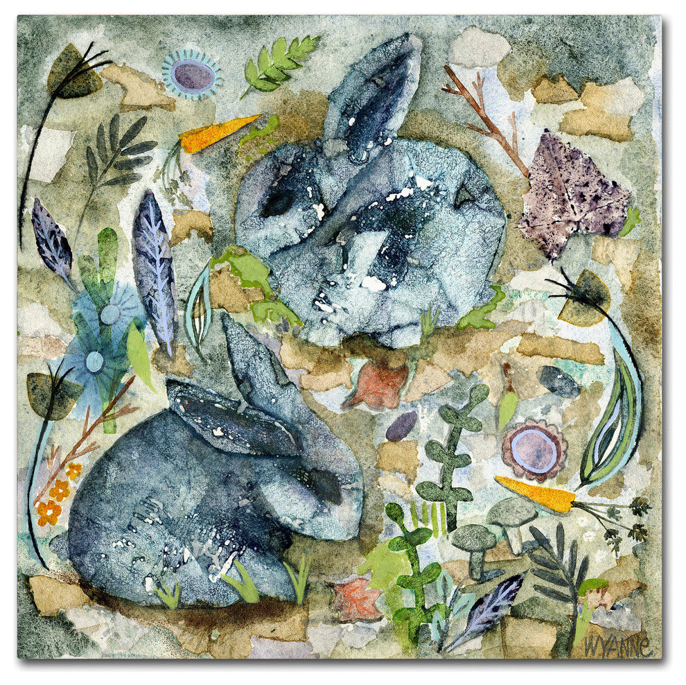 Wyanne 'Rainy Day Rabbits' Canvas Art, 24"x24"