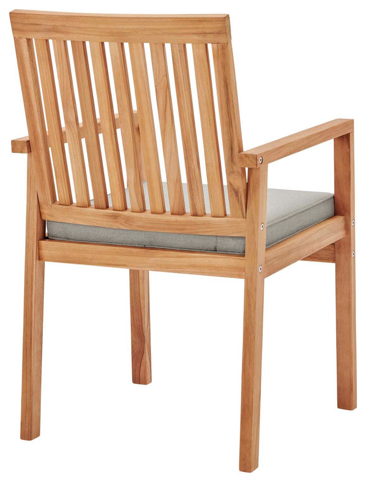 Side Dining Chair and Table Set, Wood, Brown Natural Taupe Gray, Modern, Outdoor