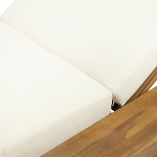 Ursula Outdoor Acacia Wood Chaise Lounge and Cushion Set, Set of 2, Cream