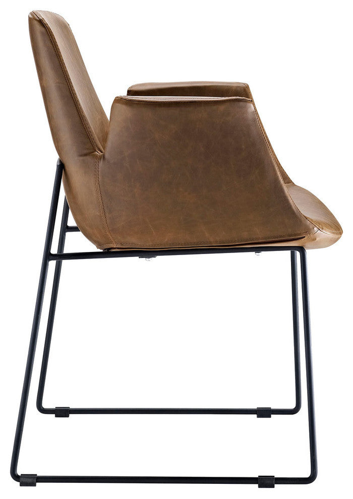 Modern Contemporary Dining Leather Armchair, Brown, Vinyl Leather